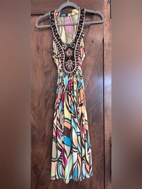 Ranna Gill Multicolor Beaded Halter Maxi Dress